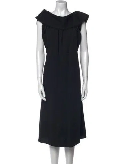 Pre-owned Co Bateau Neckline Midi Length Dress In Black