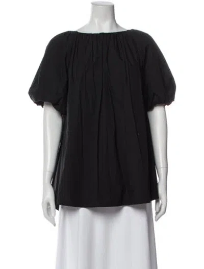 Pre-owned Co Bateau Neckline Short Sleeve Blouse In Black