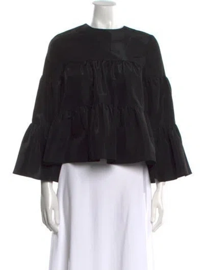 Pre-owned Co Bateau Neckline Three-quarter Sleeve Blouse In Black