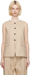 Co Beige Button-down Vest In Brown Melange