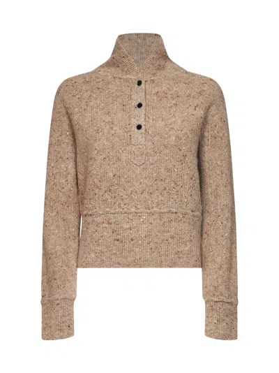 Co Beige Chevron Virgin Wool And Cashmere Cropped Henley Sweater