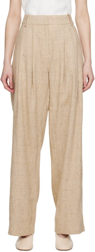 Co Beige Pleated Trousers In Brown Melange