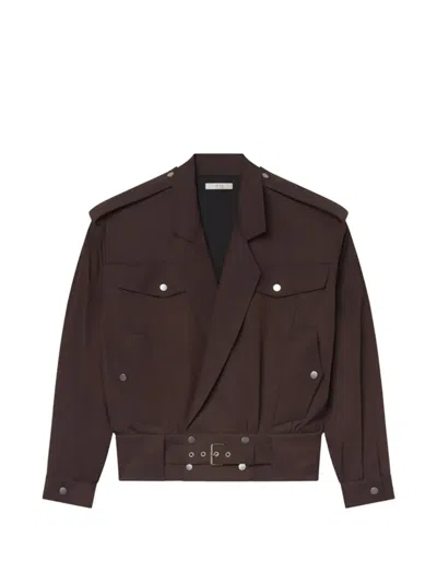 Co Belted Epaulette Military Jacket In Brown