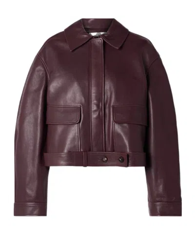 Co Belted Leather Jacket In Burgundy