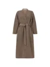 Co Long Belted Wrap At Side Pockets In Brown