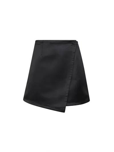 Co Black Duchesse Satin Wrap Mini Skirt
