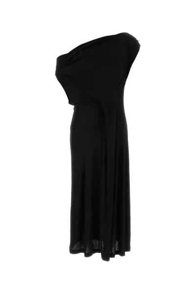 Co Jersey One Shoulder Midi Dress Draped In Black