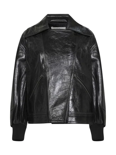 Co Black Leather Oversized Bomber Jacket