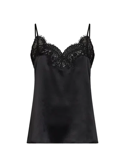 Co Black Silk Satin Camisole Top With Lace Trim