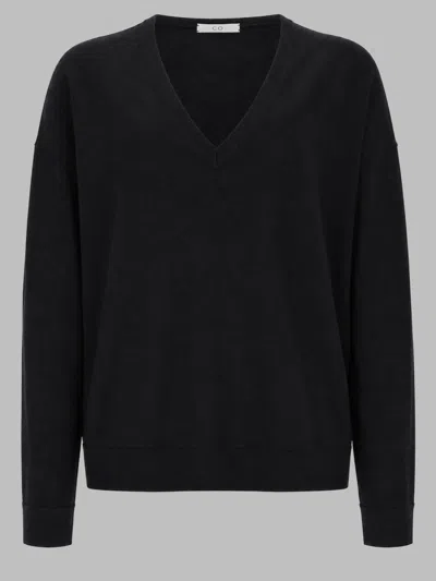 Co V Neck Long Sleeve Regular Fit Top In Black