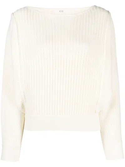 Co Boat-neck Ribbed Jumper In White