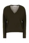 Co Cashmere V Neck Sweater In Green