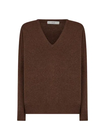 Co Brown Cashmere Knit V-neck Sweater