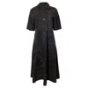 Co Button Front Midi Dress In Black Suede In Black