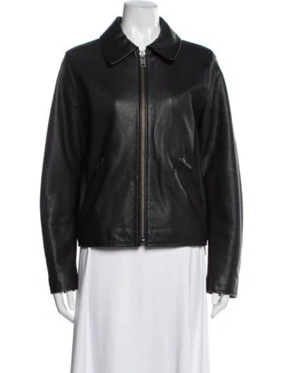 Pre-owned Co Calf Leather Biker Jacket In Brown