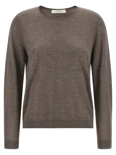 Co Cashmere Crew Neck With Rolled Edging Sweater In Brown