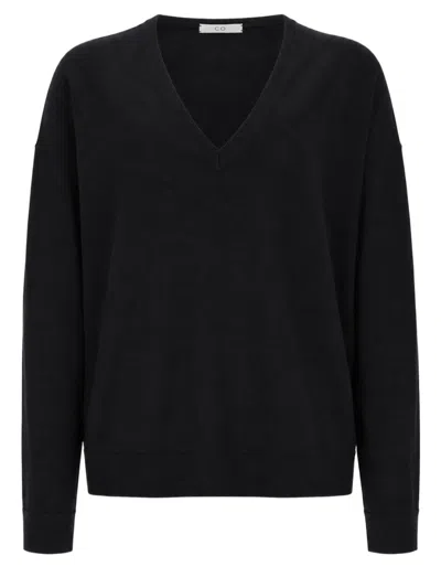 Co Cashmere Knit Sweater With Deep V-neckline In Black