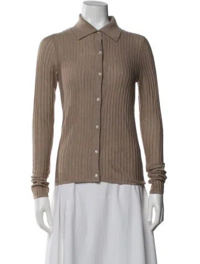 Pre-owned Co Cashmere Long Sleeve Button-up Top In Neutral