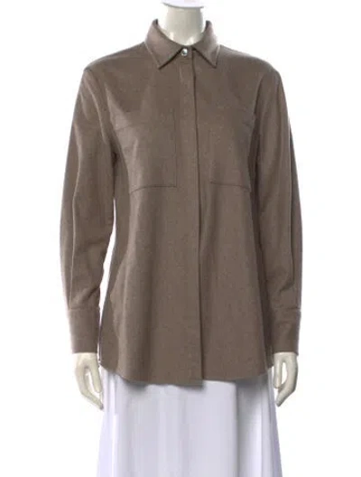 Pre-owned Co Cashmere Long Sleeve Button-up Top In Neutral