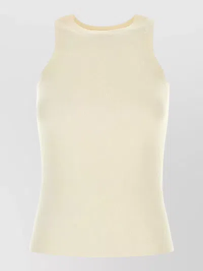 Co Cashmere Tank Top Sleeveless Ribbed Edges In White