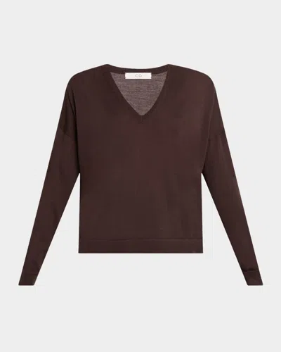 Co Cashmere V-neck Pullover In Burgundy
