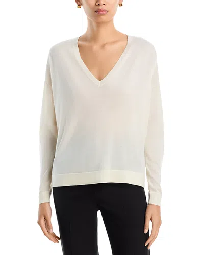 Co Cashmere V Neck Sweater In White