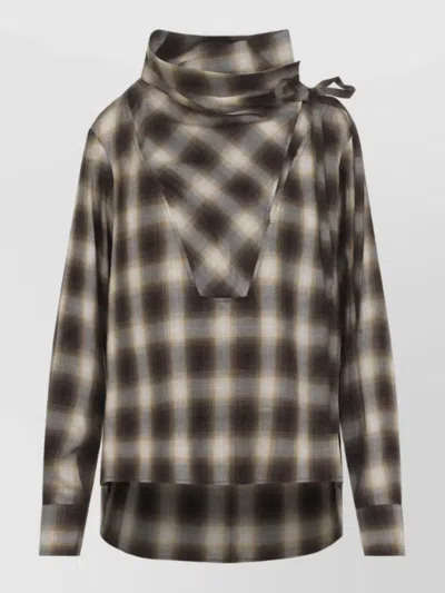 Co Checked Draped Funnel Neck Long-sleeve Shirt In Multi