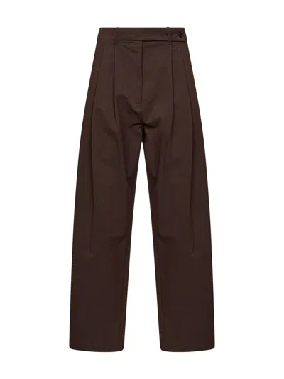 Co Cholate Tton Twill Wide-leg Pleated Trousers