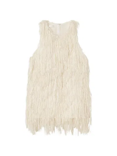 Co Collection Fringe-detail Racer-back Top In Animal Print