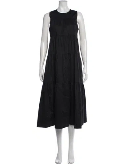 Pre-owned Co Crew Neck Midi Length Dress In Black
