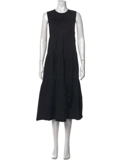 Pre-owned Co Crew Neck Midi Length Dress In Black