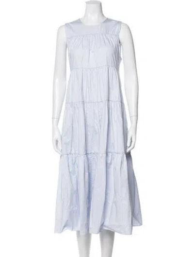Pre-owned Co Crew Neck Midi Length Dress In Blue