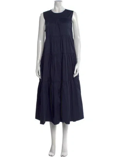Pre-owned Co Crew Neck Midi Length Dress In Blue