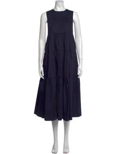 Pre-owned Co Crew Neck Midi Length Dress In Blue