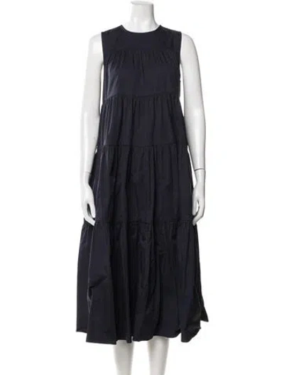 Pre-owned Co Crew Neck Midi Length Dress In Blue