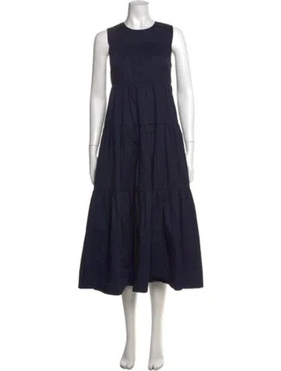 Pre-owned Co Crew Neck Midi Length Dress In Blue