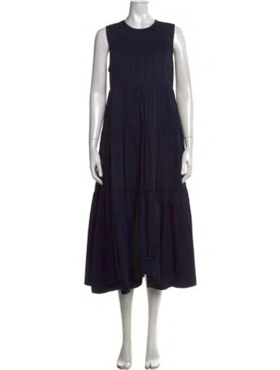Pre-owned Co Crew Neck Midi Length Dress In Blue