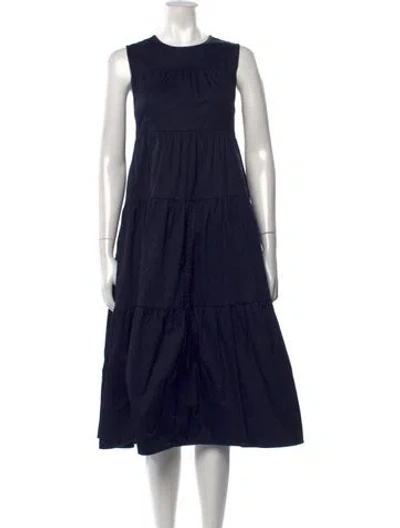 Pre-owned Co Crew Neck Midi Length Dress In Blue