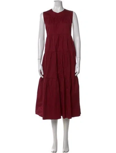 Pre-owned Co Crew Neck Midi Length Dress In Burgundy