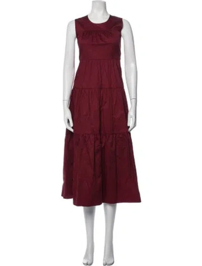 Pre-owned Co Crew Neck Midi Length Dress In Burgundy