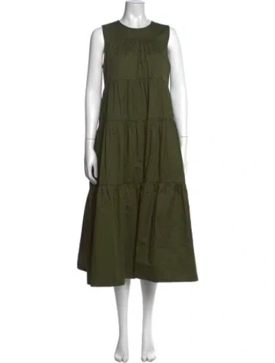 Pre-owned Co Crew Neck Midi Length Dress In Green