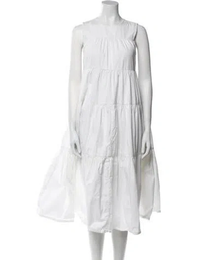 Pre-owned Co Crew Neck Midi Length Dress In White