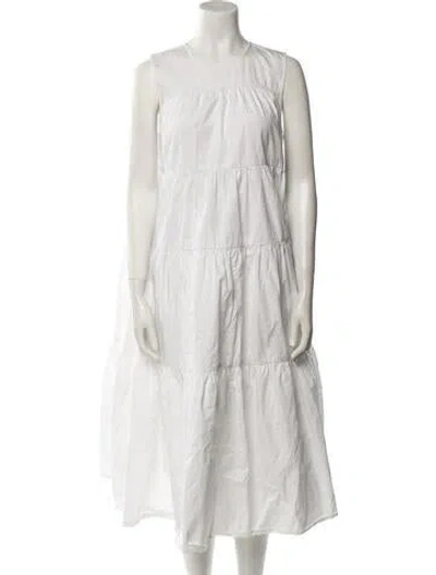 Pre-owned Co Crew Neck Midi Length Dress In White