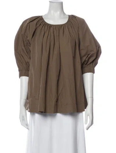 Pre-owned Co Crew Neck Three-quarter Sleeve Blouse In Brown