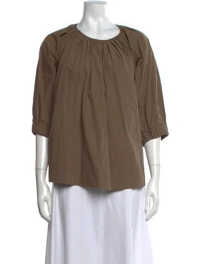 Pre-owned Co Crew Neck Three-quarter Sleeve Top In Brown