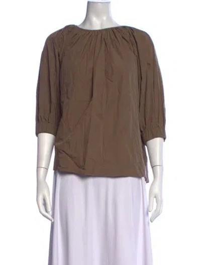 Pre-owned Co Crew Neck Three-quarter Sleeve Top In Brown