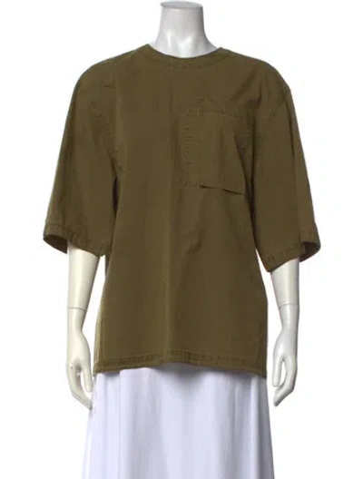 Pre-owned Co Crew Neck Three-quarter Sleeve Top In Green