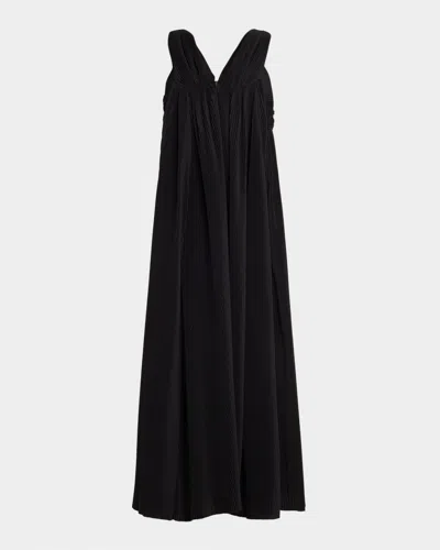 Co Crinkle Pleated V-neck Sleeveless Midi Dress In Black