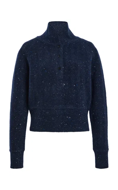 Co Cropped Henley Wool-cashmere Sweater In Blue
