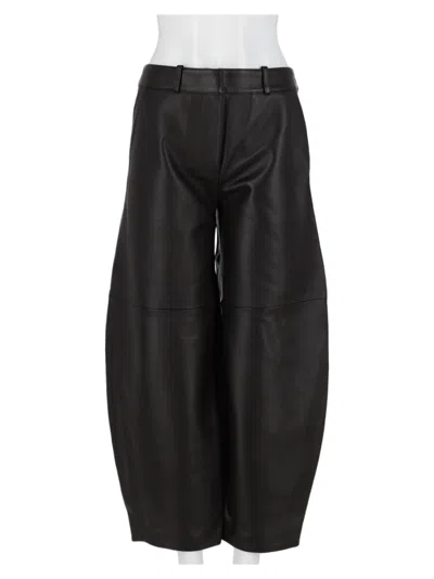 Co Cropped High-waisted Brown Lambskin Leather Pants In Black